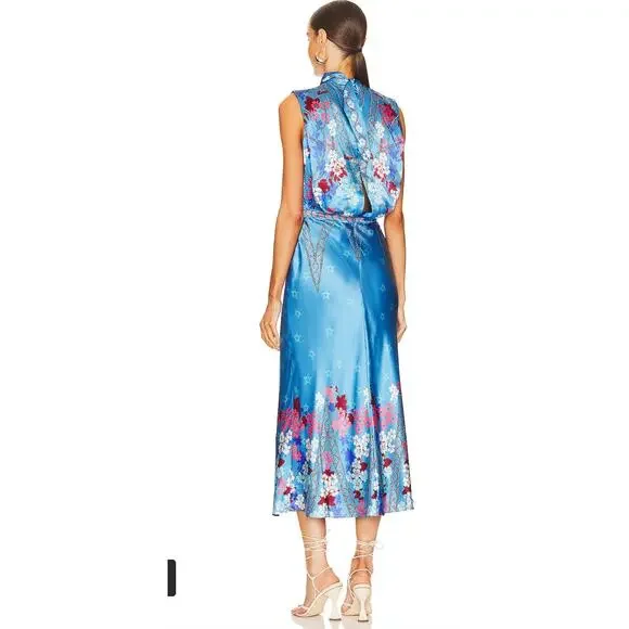 SALONI Fleur Midi Dress in Sky Flourish Plmt - Picture 3 of 10